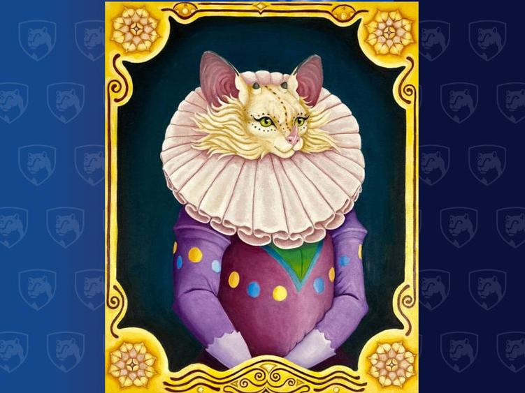 Painting of a cat dressed like royalty